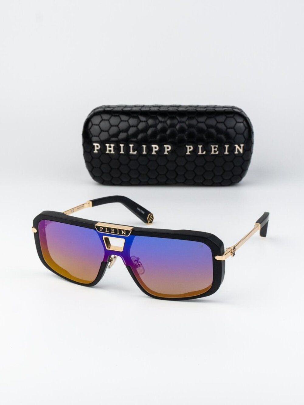 Philipp Plein Men Sunglasses Black Smoke Rainbow Mirror Pilot SPP008M 703V